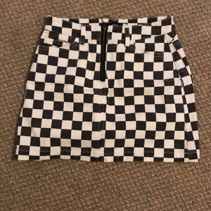 Checkered Denim Skirt